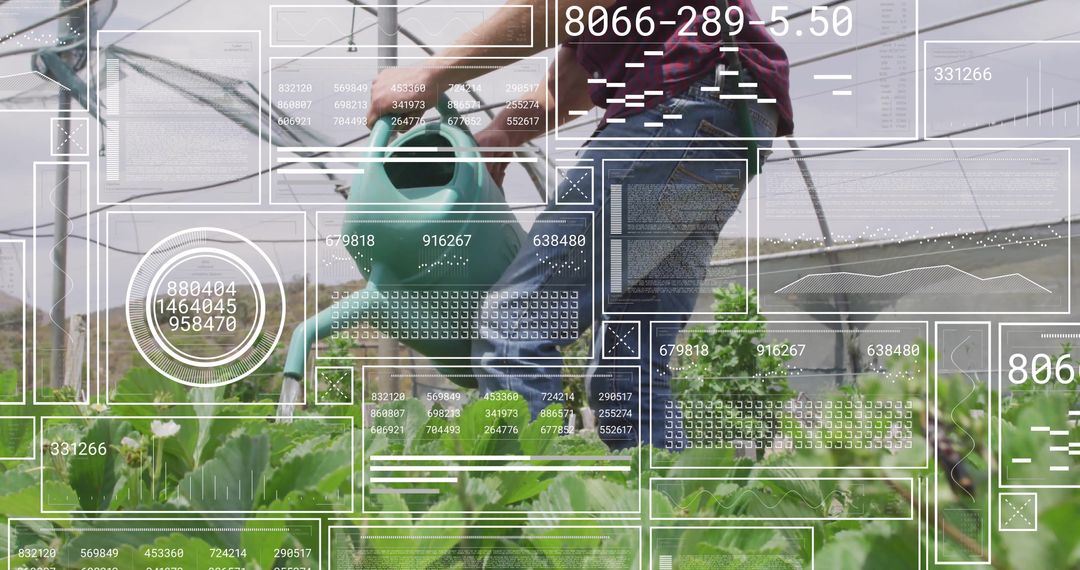 Gardener Watering Plants with Digital Innovations in Greenhouse