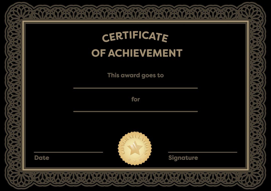 Elegant Certificate of Achievement Template with Gold Border - Download Free Stock Templates Pikwizard.com