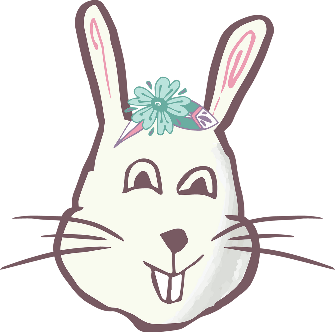 Illustration of Smiling Bunny Head with Floral Decor on Transparent Background - Download Free Stock Images Pikwizard.com