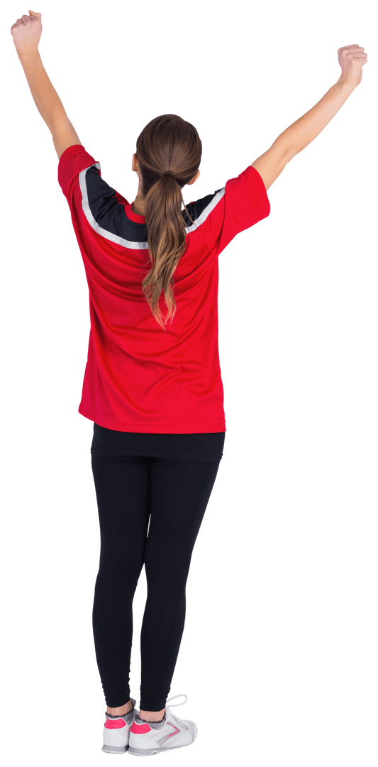 Excited Fan Cheering with Arms Raised on Transparent Background
