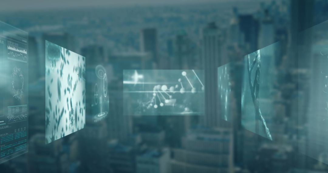 Futuristic Medical Data Display Over Urban Landscape