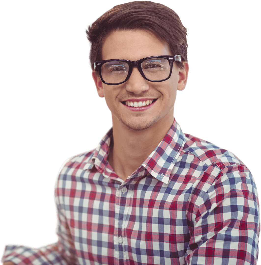 Smiling Caucasian Businessman with Glasses on Transparent Background