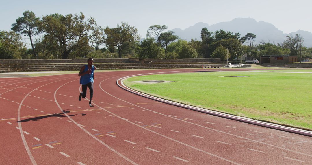 Sprinter Training on Track at Outdoor Stadium - Free Images, Stock Photos and Pictures on Pikwizard.com