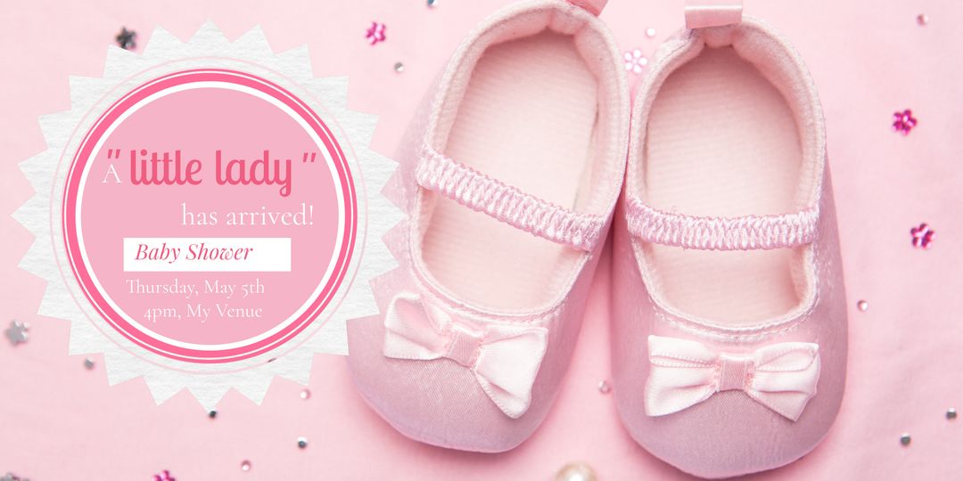 Pink Baby Shoes with Announcement Text on Pink Background - Download Free Stock Templates Pikwizard.com