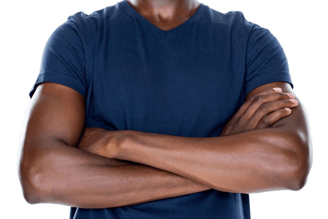 Confident Expression with Arms Crossed on Transparent Background