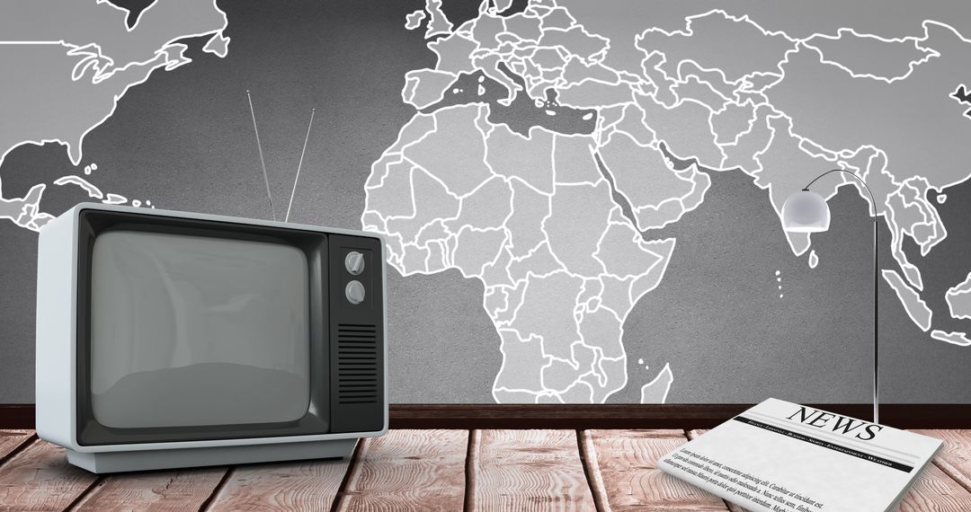 Retro Television on Wooden Floor with Global Map Backdrop - Free Images, Stock Photos and Pictures on Pikwizard.com