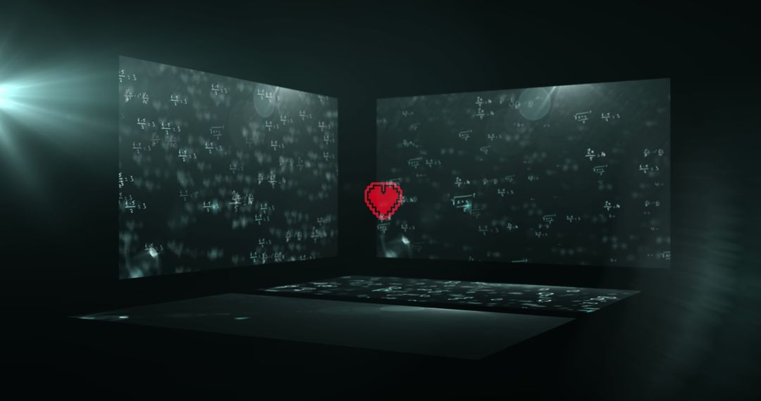 Futuristic Interface with Digital Heart and Mathematical Code