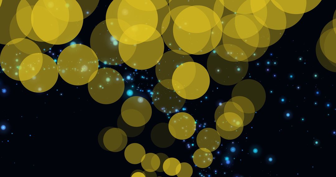 Vibrant Yellow Bokeh and Star Dots on Blue Black Background