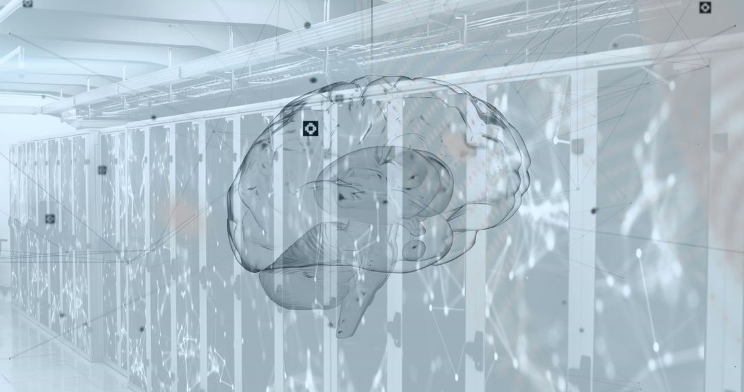 Digital Brain and Server Room Representing Global Connectivity