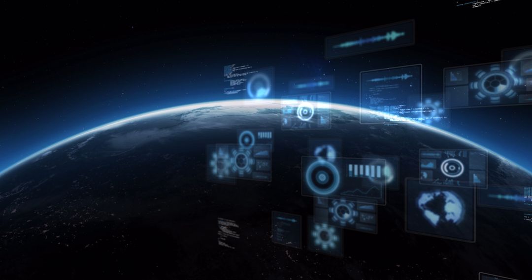 Digital Interfaces Scanning Earth with Data on Screen Holograms