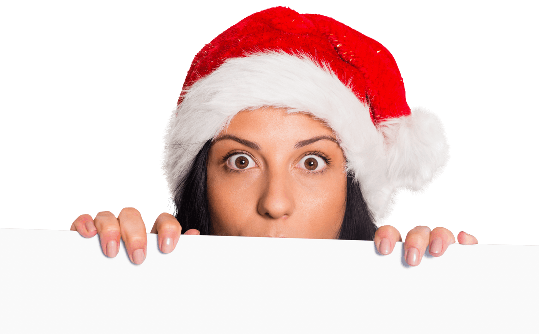 Festive Woman Surprised and Peeking Transparent Background