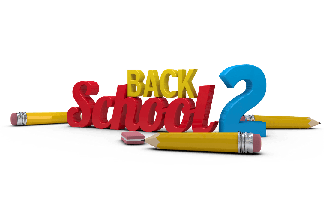 Colorful Back 2 School Typography with Pencils on Transparent Background
