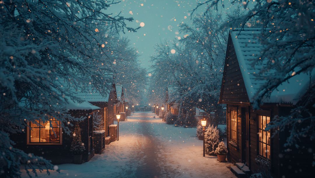 Scenic Winter Pathway Through Quaint Snowy Village