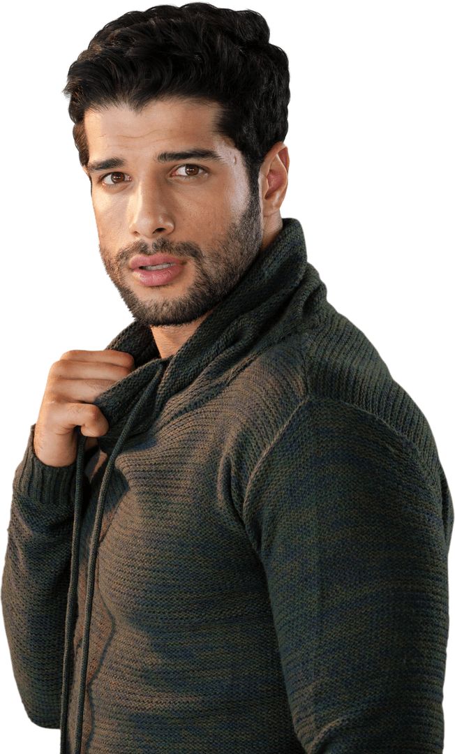 Transparent Portrait of Stylish Young Man in Knit Sweater