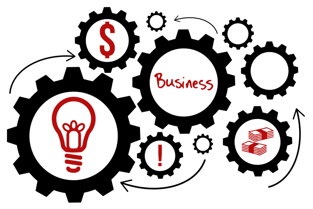 Transparent Vector of Moving Gears with Finance and Economy Symbols