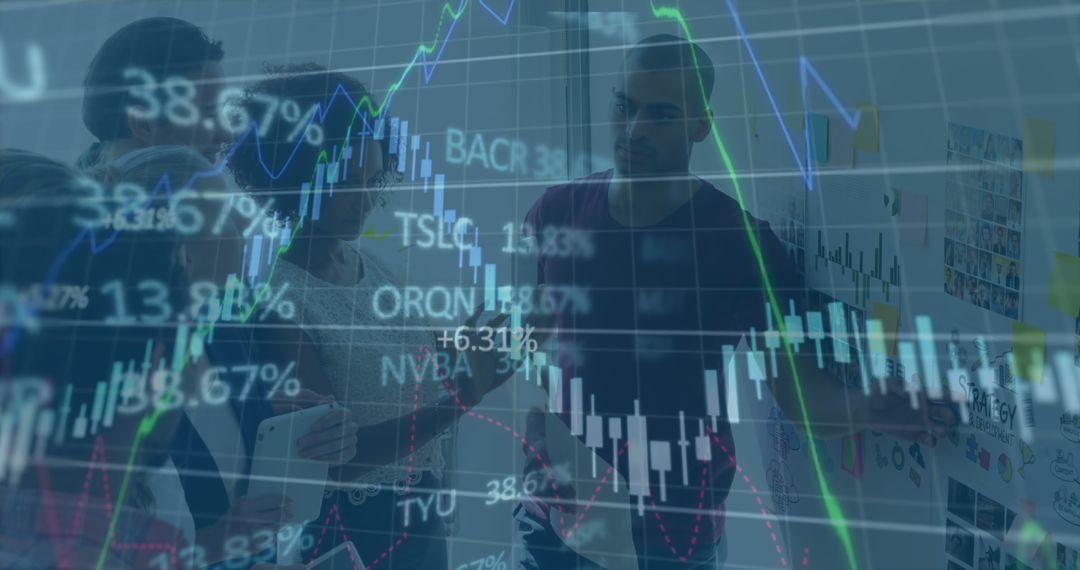 Business Team Analyzing Financial Data and Stock Market Graphs