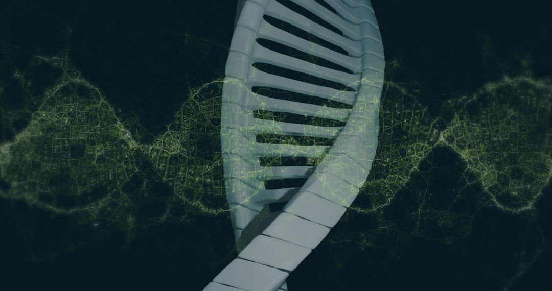 Futuristic 3D DNA Helix with Glowing Network Connection