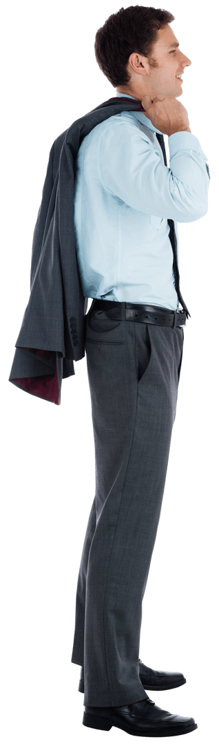 Confident Businessman Holding Jacket Smiling Against Transparent Background