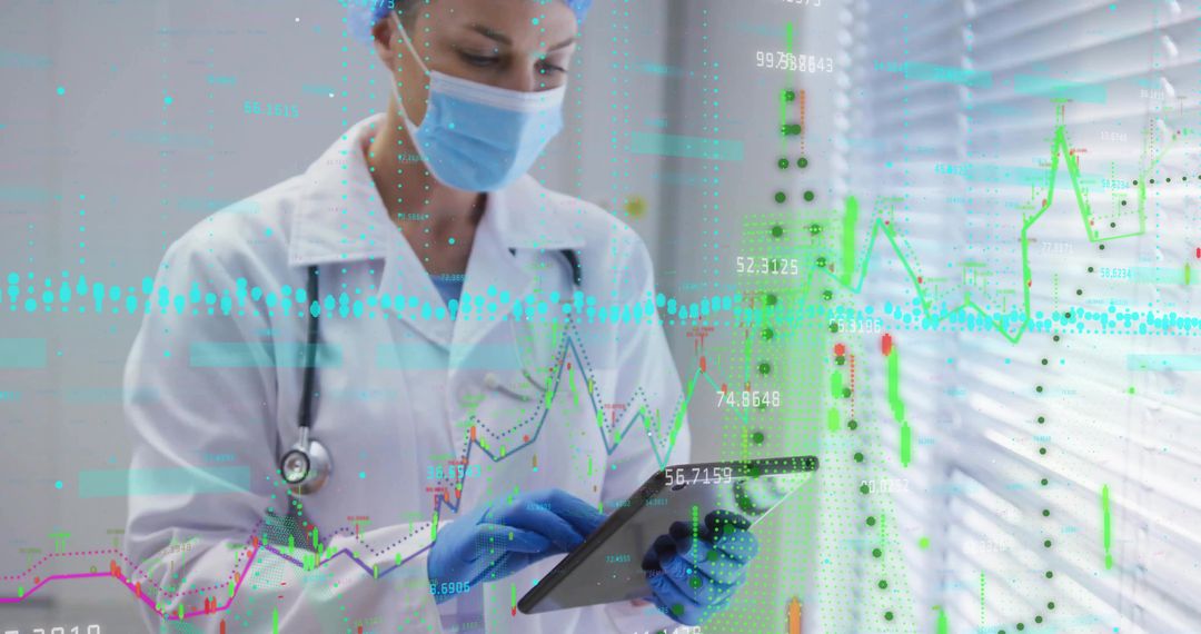 Healthcare Professional Analyzing Data on Tablet with Medical Graphs