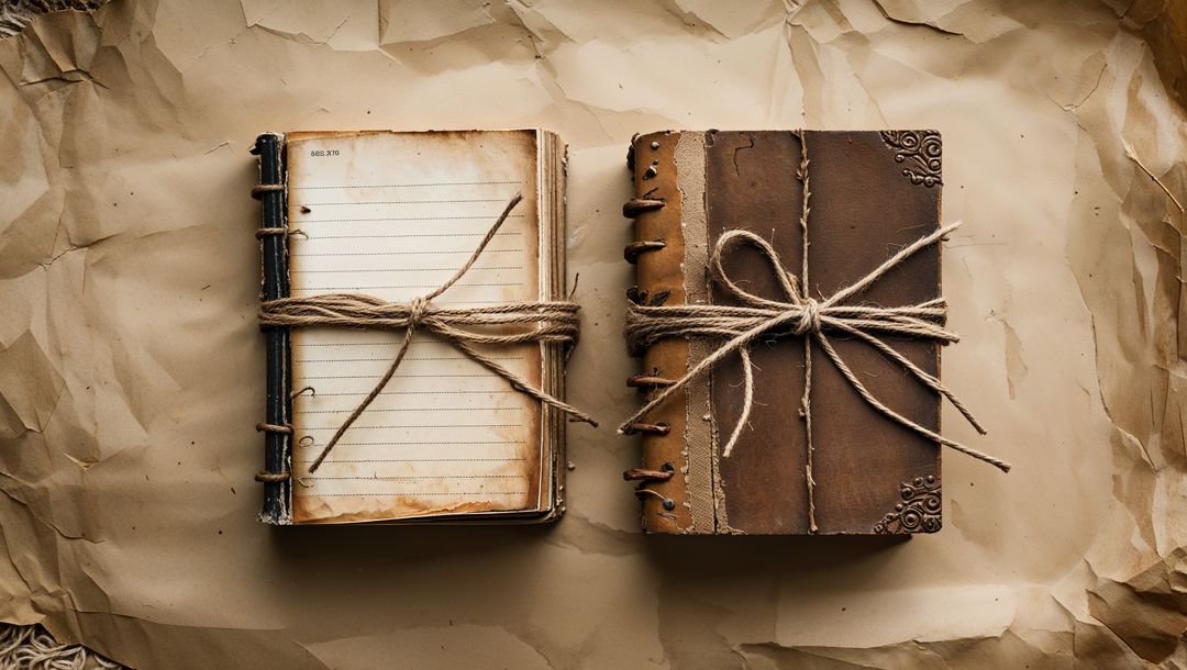 Antique Notebooks on Parchment with Twine Ties