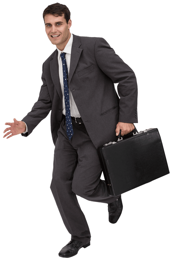 Smiling Transparent Businessman in a Hurry with Briefcase