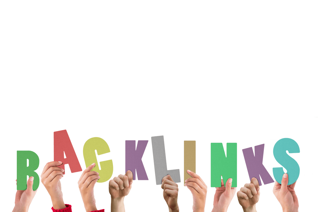 Hands Holding Backlinks Text on Transparent Background