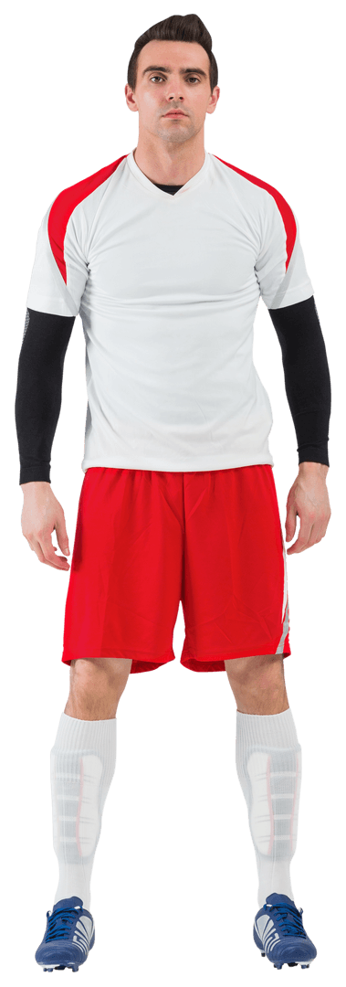 Athletic Football Player in Red and White Kit Transparent