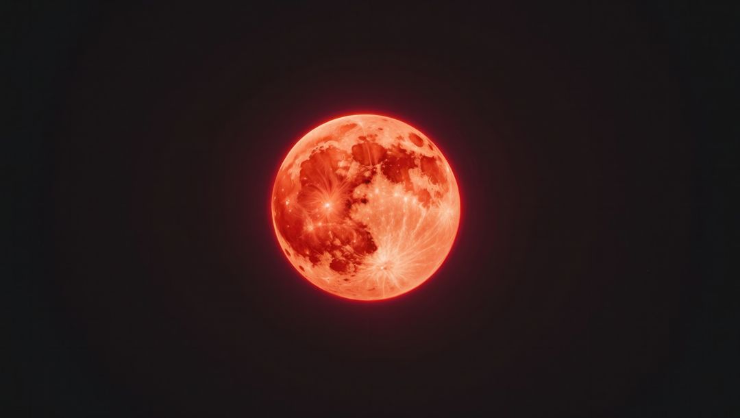 Glowing Red Moon with Vivid Crater Patterns in Night Sky