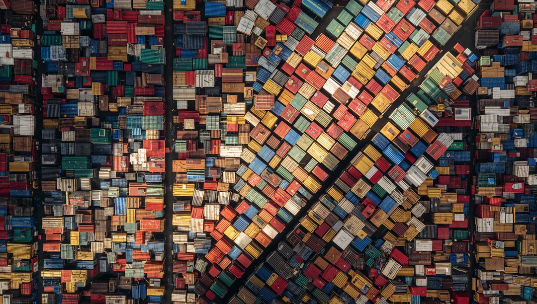 Aerial View of Colorful Shipping Containers in Seaport Terminal