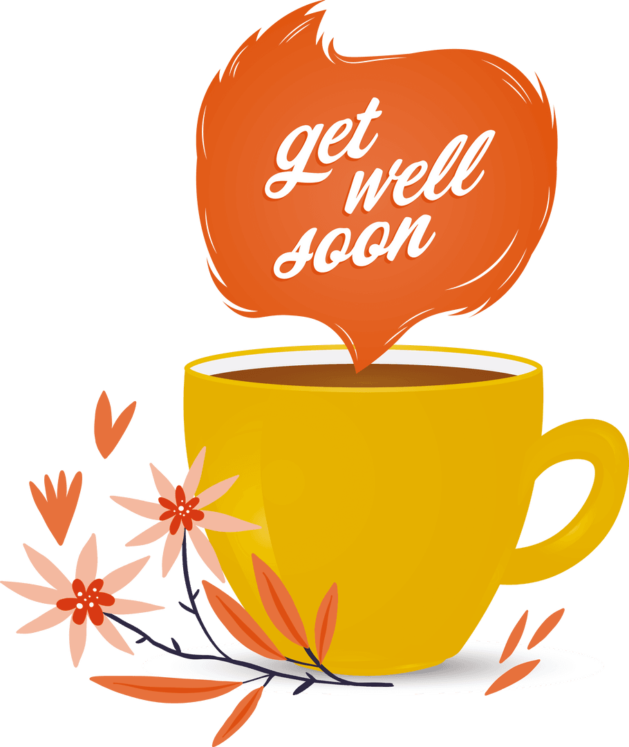 Transparent Get Well Soon Cup Vector with Flowers