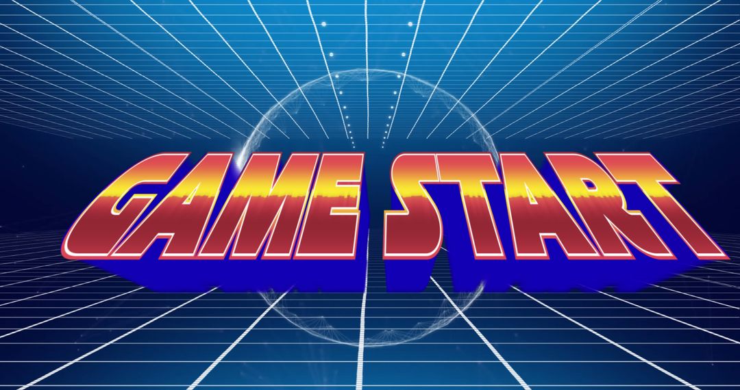 Retro Video Game Start Text with Grid Background