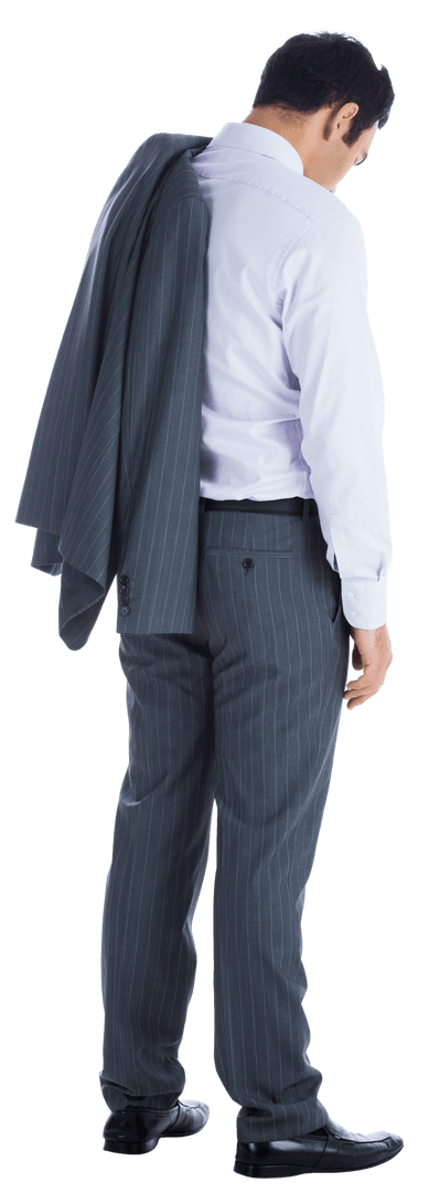 Transparent Businessman in Gray Suit Looking Down Isolated