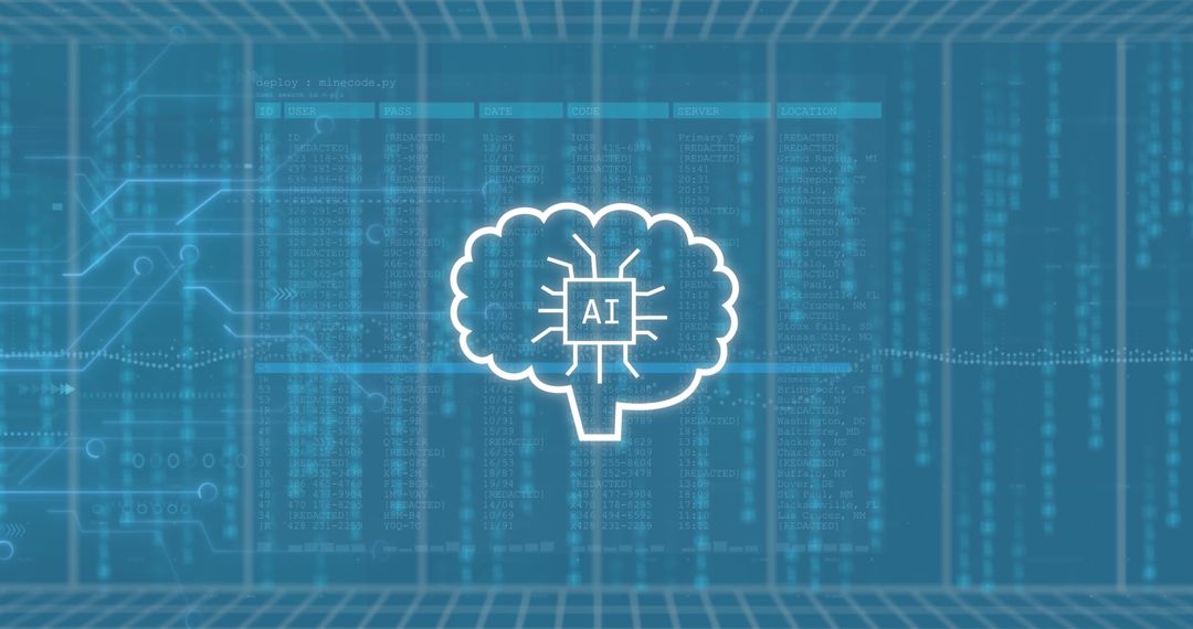 AI Data Processing Concept with Digital Blue Background