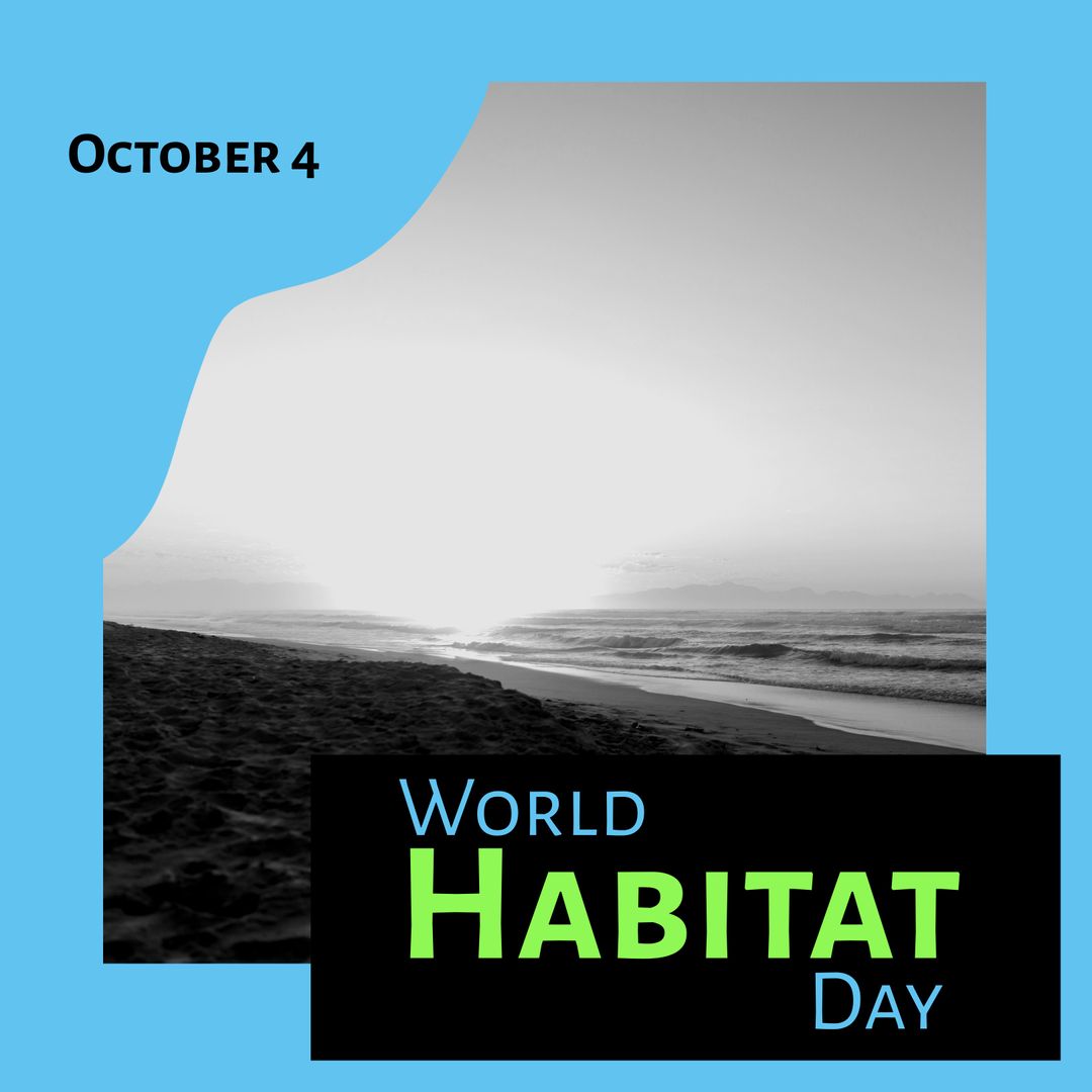 Serene Beach at Sunset with World Habitat Day Theme