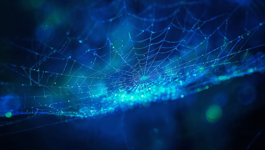 Glowing Dew-Kissed Spider Web in Luminous Morning Light