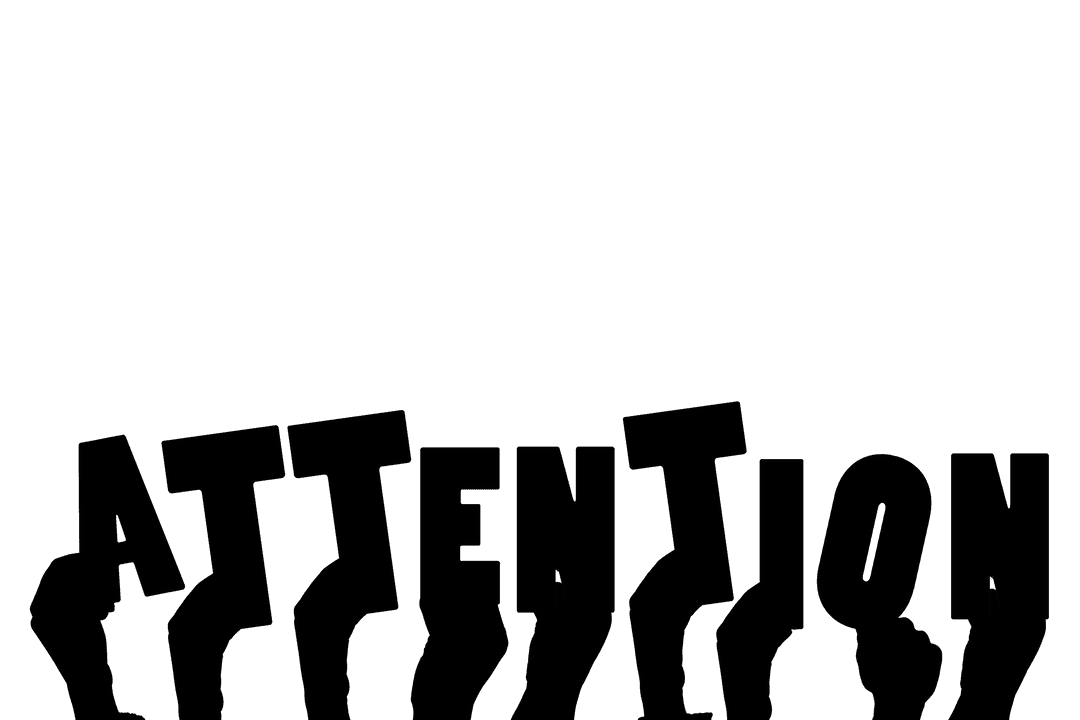 Hands Holding 'Attention' Text on Transparent Background