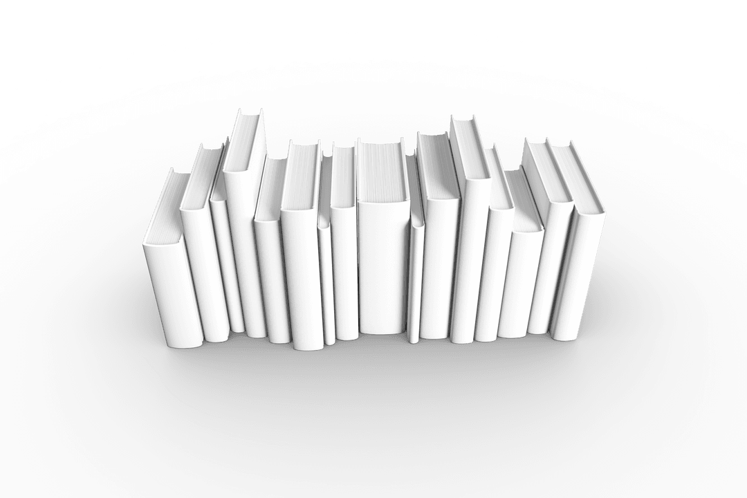 Row of White Books on Transparent Background for Mockups