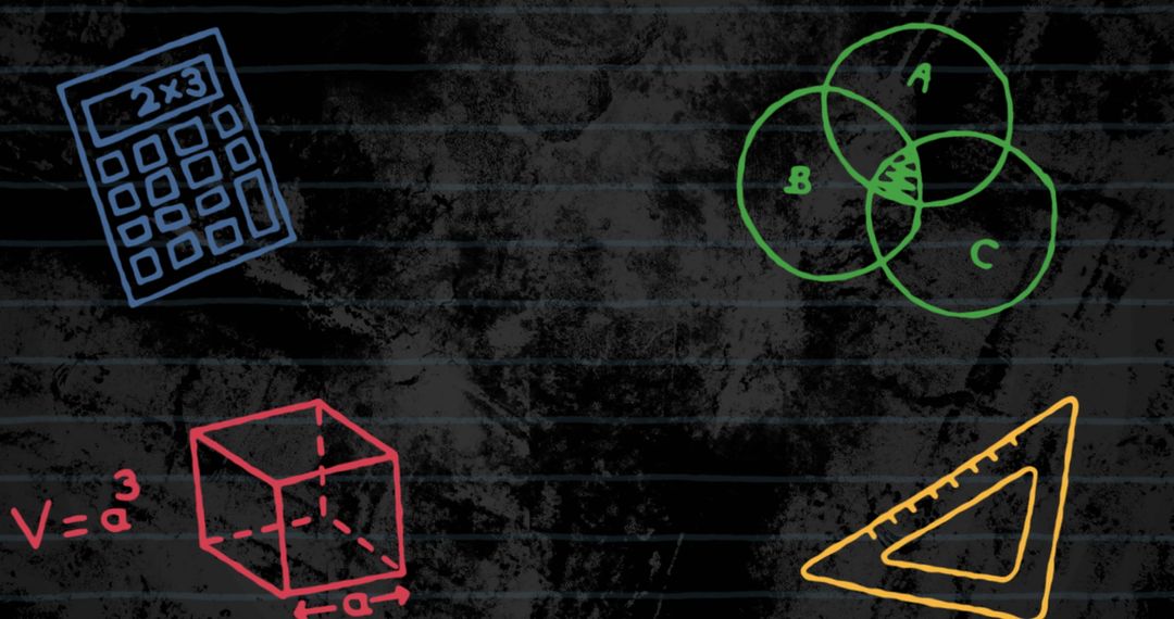 Math Concept Icons on Blackboard Background with Copy Space