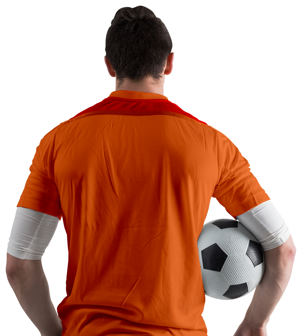 Transparent Cutout of Football Player in Orange Jersey Holding Soccer Ball - Download Free Stock Images Pikwizard.com