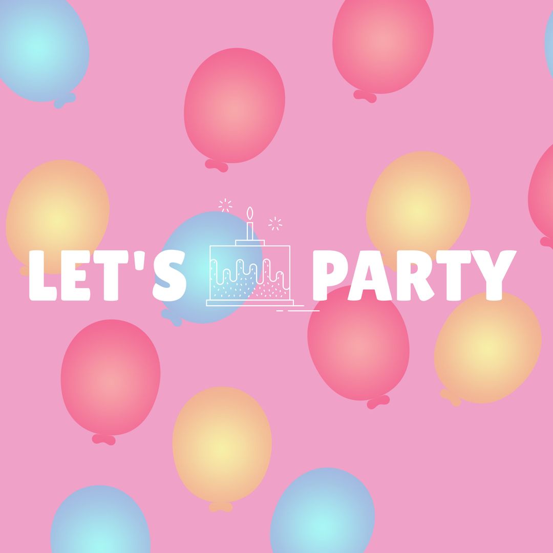 Festive Party Invitation with Colorful Balloons on Pink