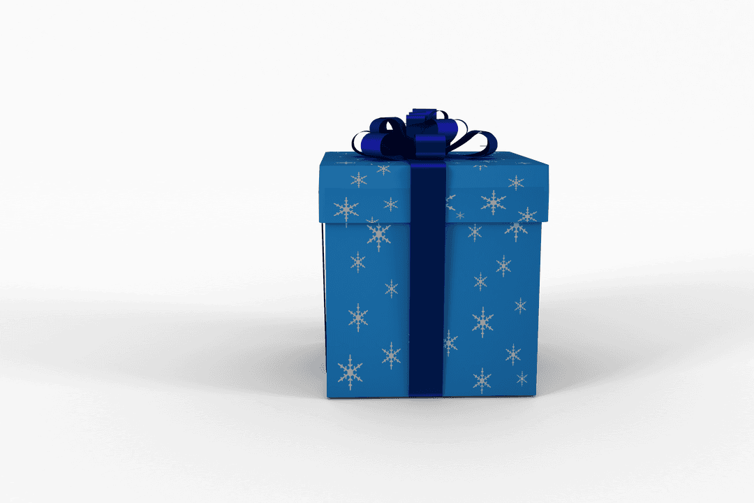 Transparent Blue Gift Box with Silver Snowflakes Ribbon