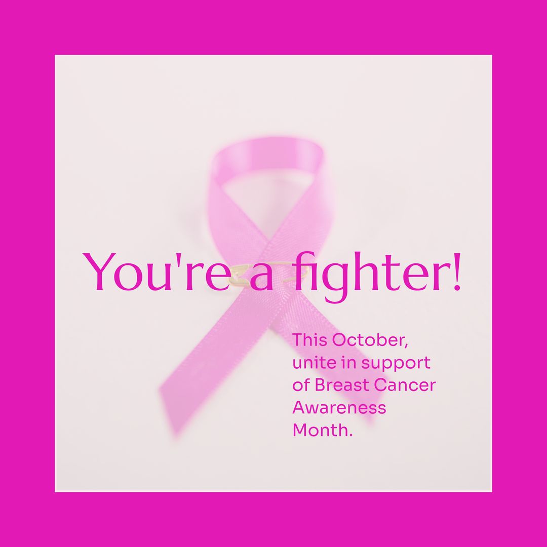 Breast Cancer Awareness Month with Pink Ribbon and Inspirational Message - Download Free Stock Templates Pikwizard.com