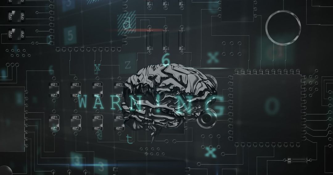 Human Brain and Circuit Board Fuse in Cyber Security Technology Concept