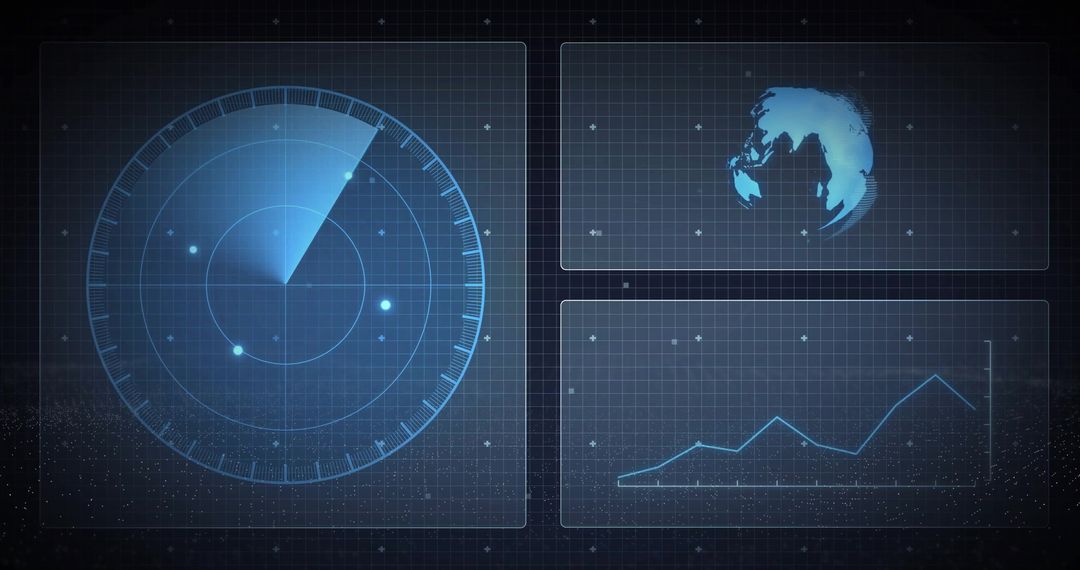 Digital UI Screen with Radar Surveillance and Graph Analysis