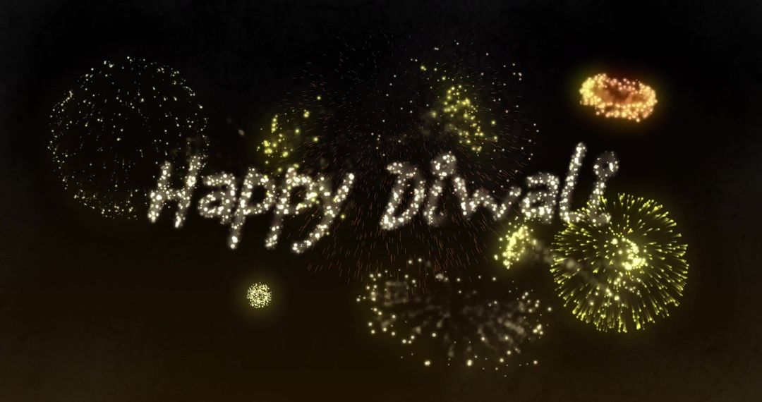 Colorful Fireworks Display with Happy Diwali Message