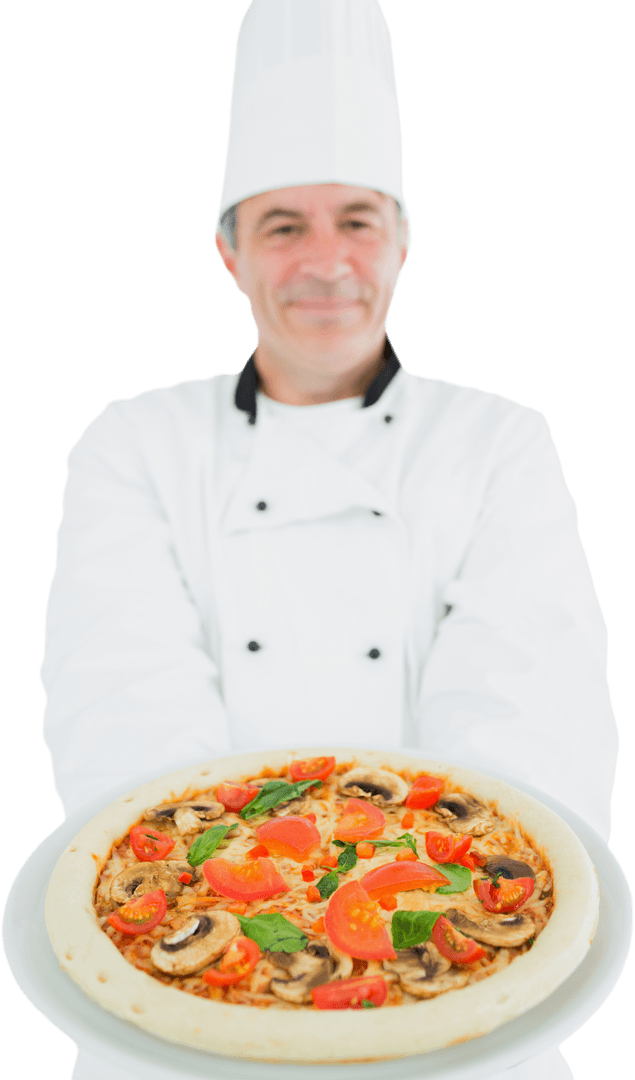 Transparent Chef with Freshly Baked Veggie Pizza