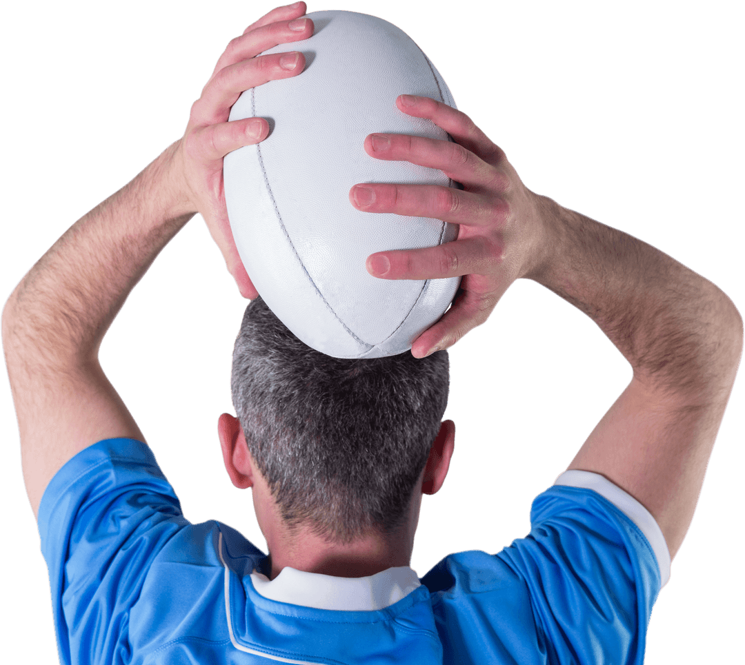 Rugby Player Preparing to Throw Ball on Transparent Background