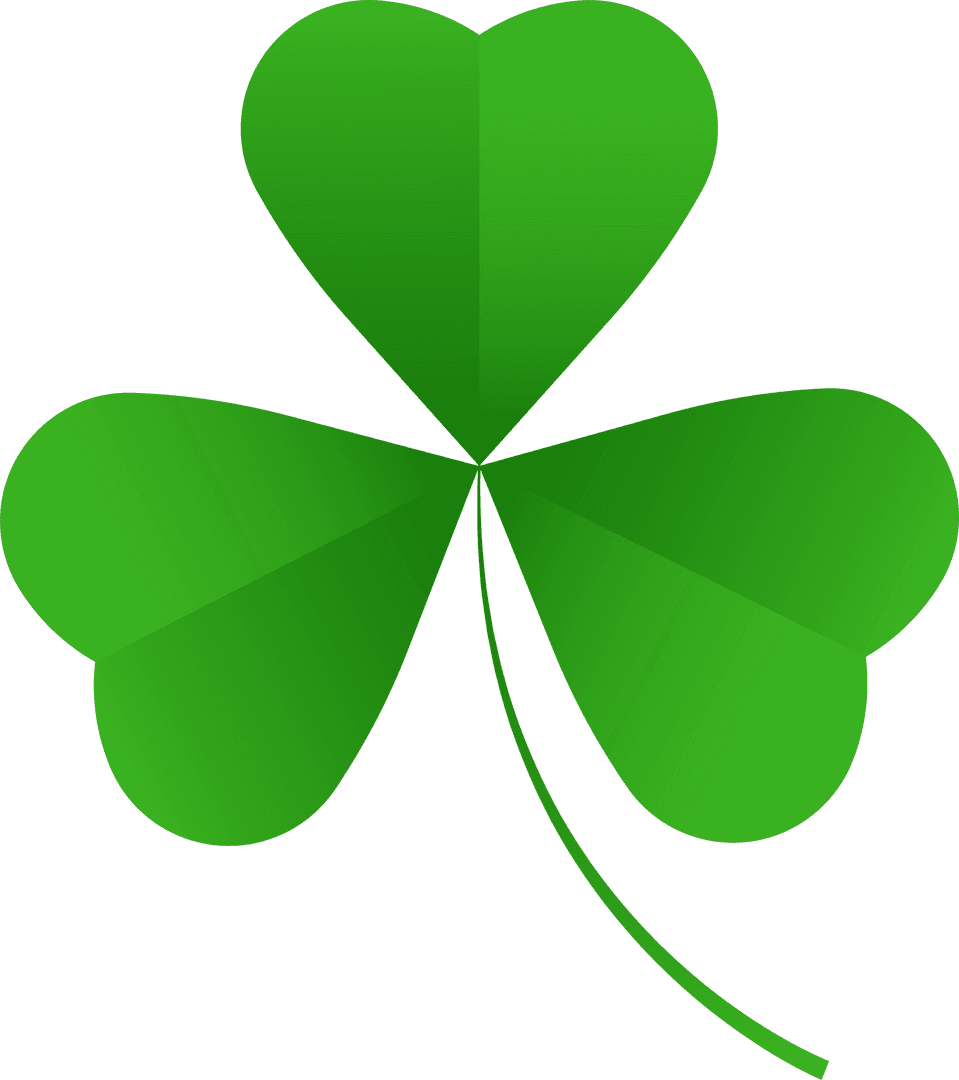 Flat Green Shamrock Illustration on Transparent Background