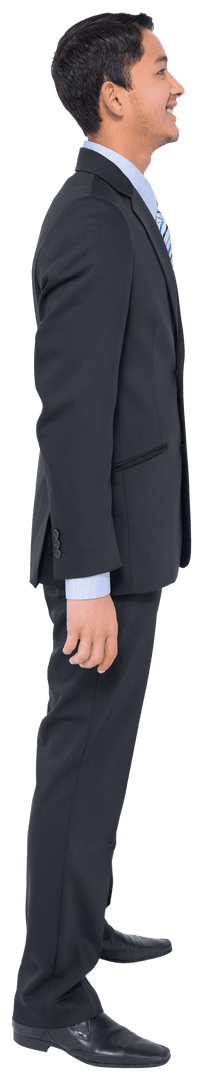 Asian Businessman Smiling in Profile with Transparent Background