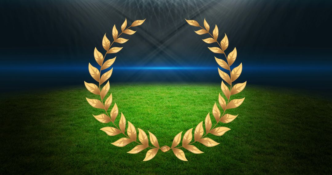 Golden Laurel Wreath over Illuminated Stadium Field